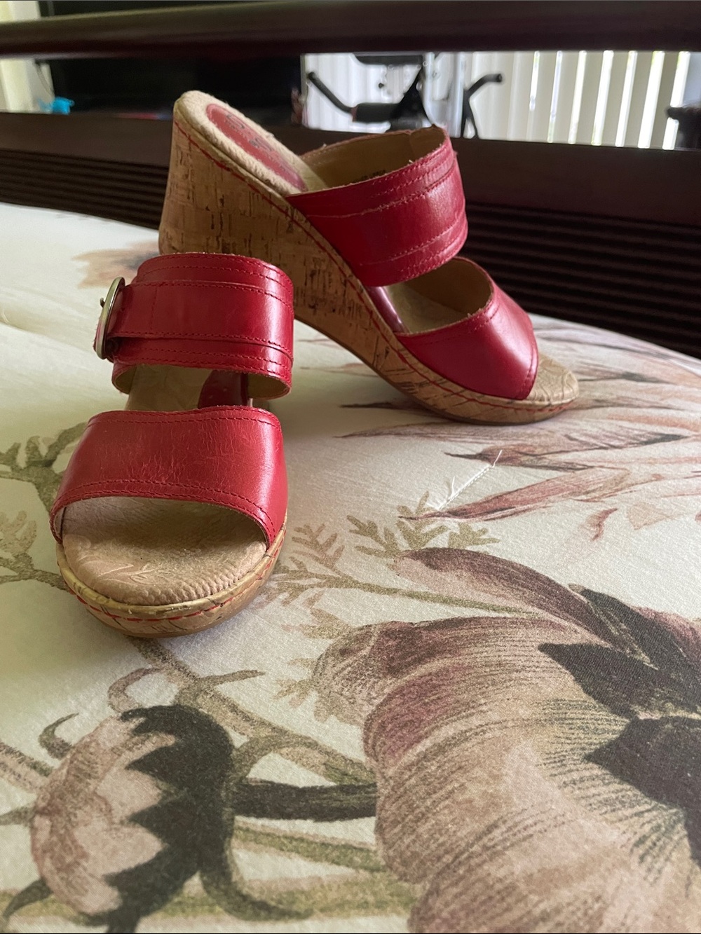 b.o.c. Red Double-Band Cork Wedge Sandals